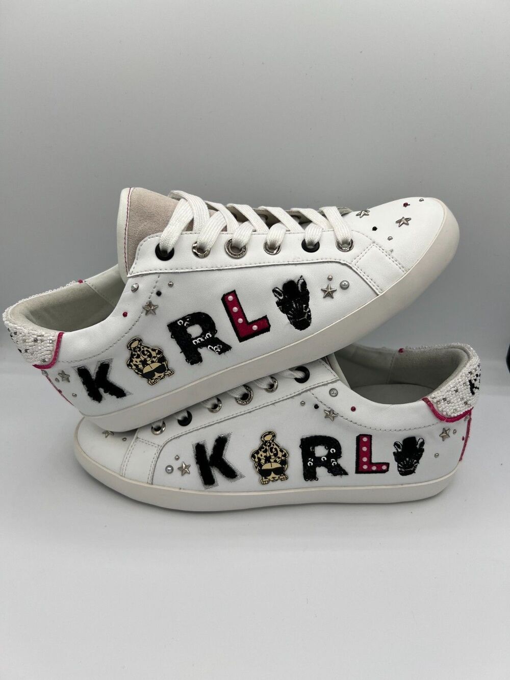 Karl Lagerfeld Paris White Embellished Sneakers Women’s Size 8 EUR 39